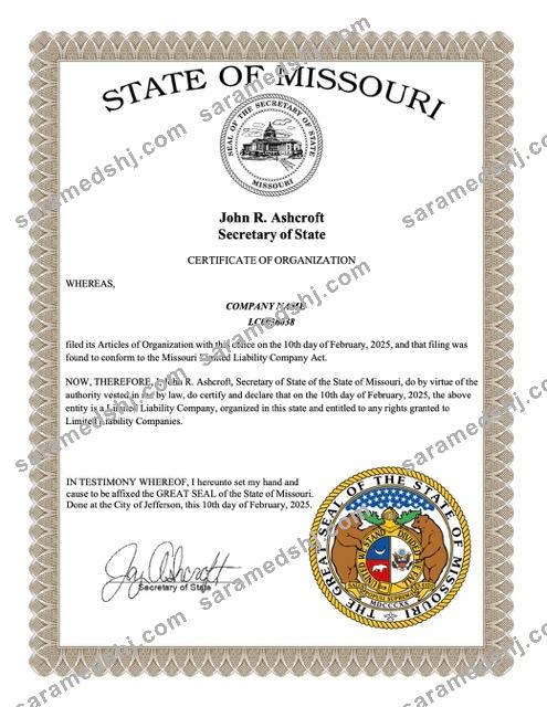 USA Missouri certificate of organization Word and PDF template